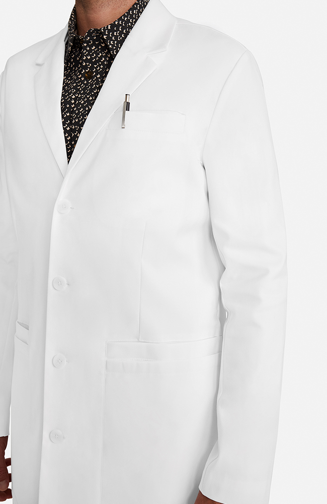 Men's Multi Pocket Mid Thigh Lab Coat 38.5", WHT White, large