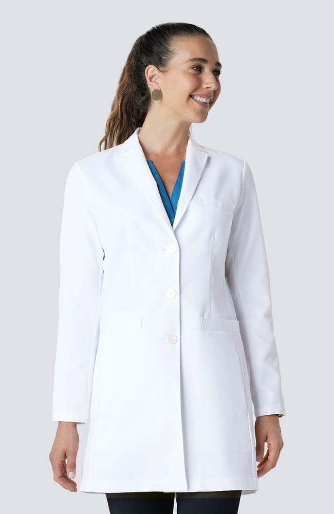 Women's J. Wright Slim Fit 6-Pocket 33" Lab Coat, WHT White, large