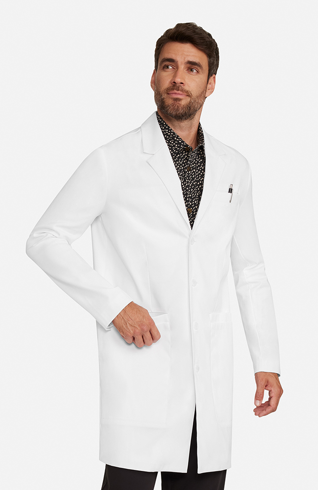 Men's Multi Pocket Mid Thigh Lab Coat 38.5", WHT White, large