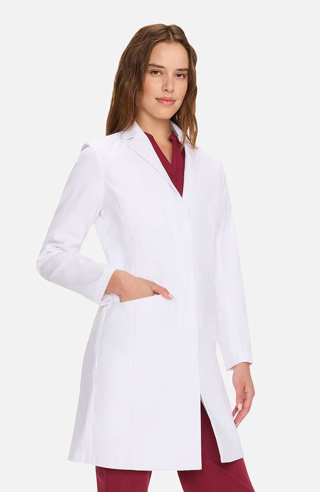 Medelita Women's Zip Front Over The Knee Lab Coat 36", WHT White, large