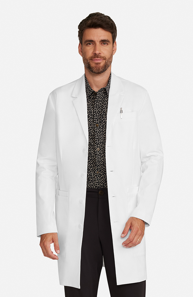 Men's Multi Pocket Mid Thigh Lab Coat 38.5", WHT White, large