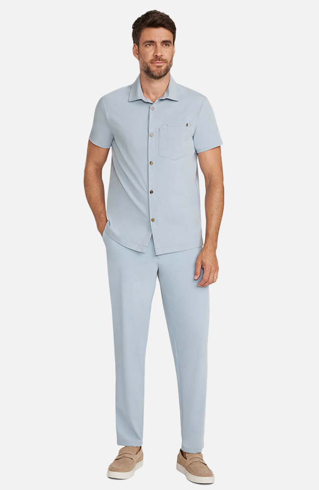 Men's Scrub Set: Button-Up Short Sleeve Top & Cuffed Trouser Pant, , large