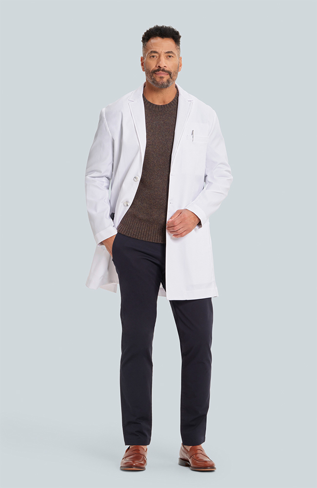 Men's H. W. Cushing Slim Fit 4-Pocket 36½" Lab Coat, WHT White, large