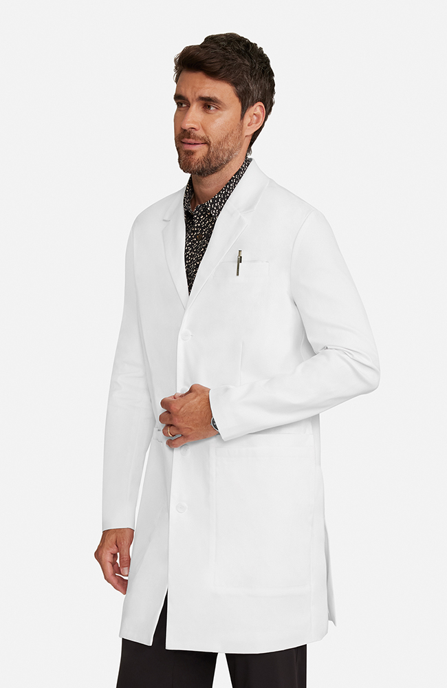 Men's Multi Pocket Mid Thigh Lab Coat 38.5", WHT White, large