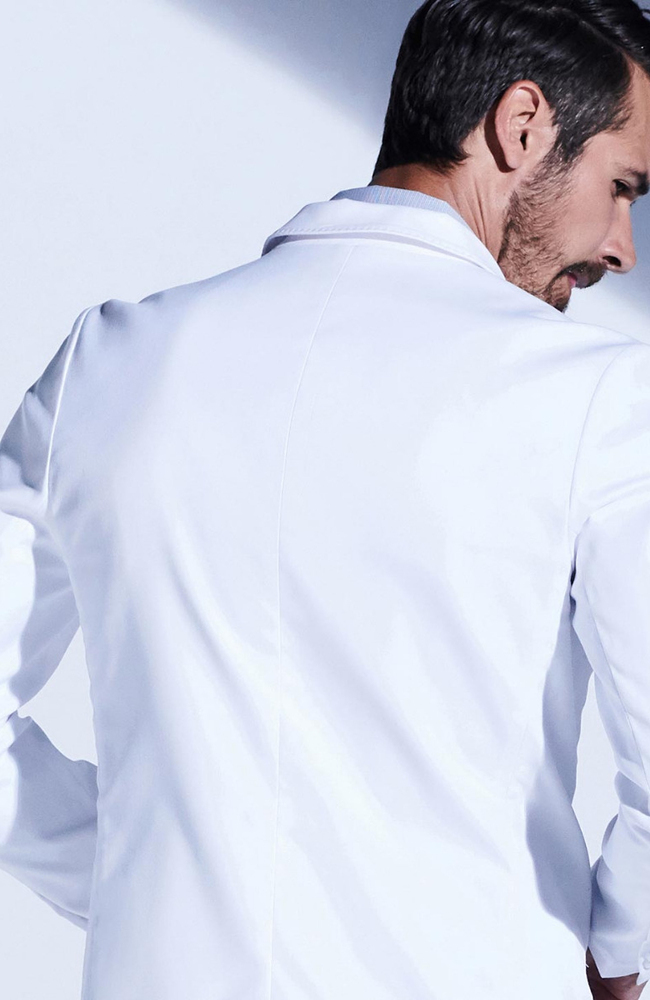 Men's Bernard Slim Fit 5-Pocket 34 3/4" Lab Coat, WHT White, large