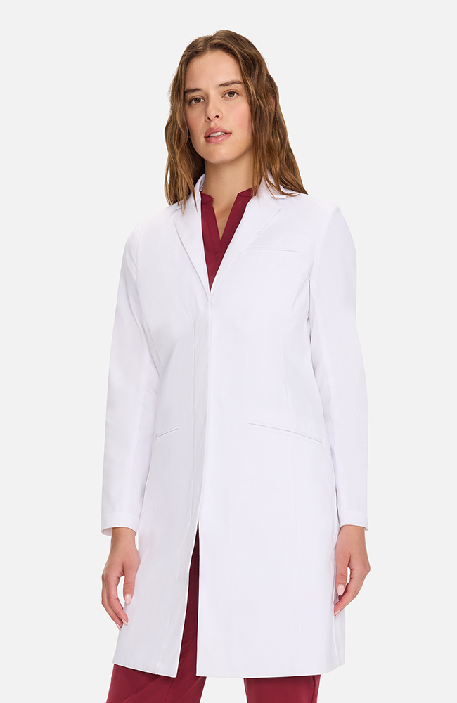 Medelita Women's Zip Front Over The Knee Lab Coat 36", WHT White, large