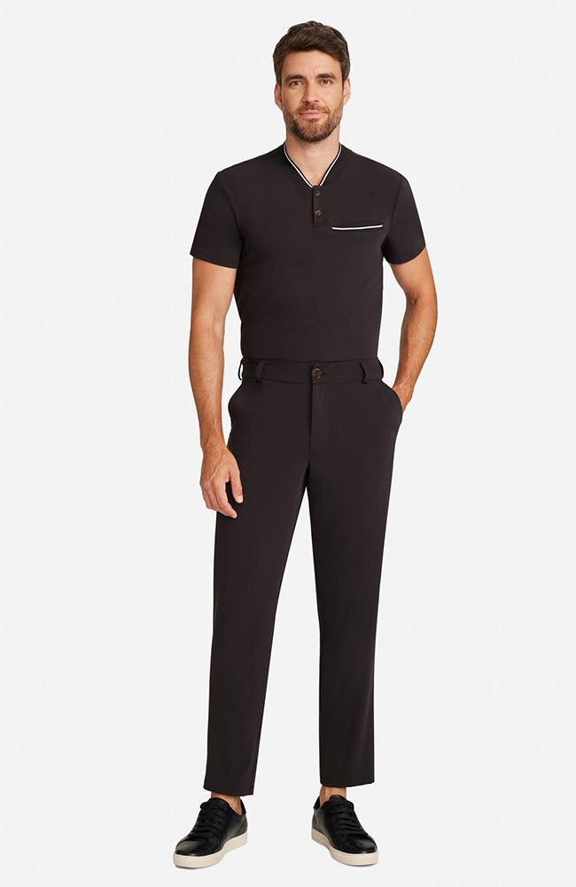 Men's Scrub Set: Rib Collar Henley Top & Cuffed Trouser Pant, , large