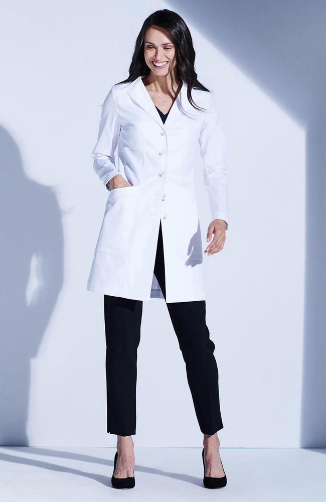 Women's Vera G. Slim Fit 4-Pocket 34 3/4" Lab Coat, WHT White, large