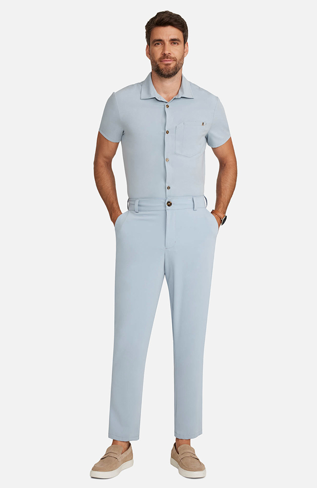 Men's Scrub Set: Button-Up Short Sleeve Top & Cuffed Trouser Pant, , large