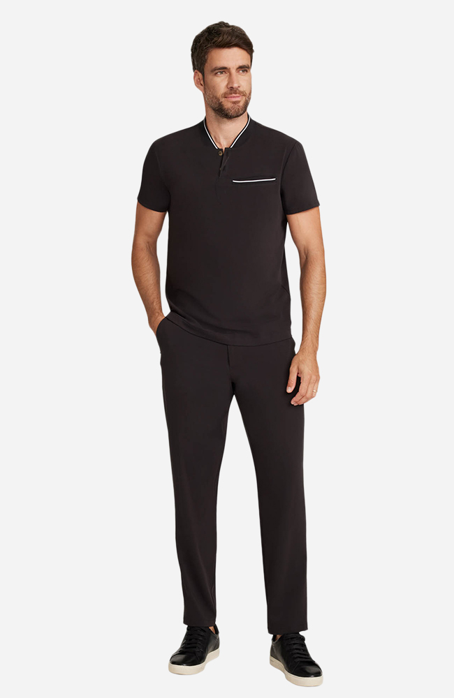 Men's Scrub Set: Rib Collar Henley Top & Cuffed Trouser Pant, , large