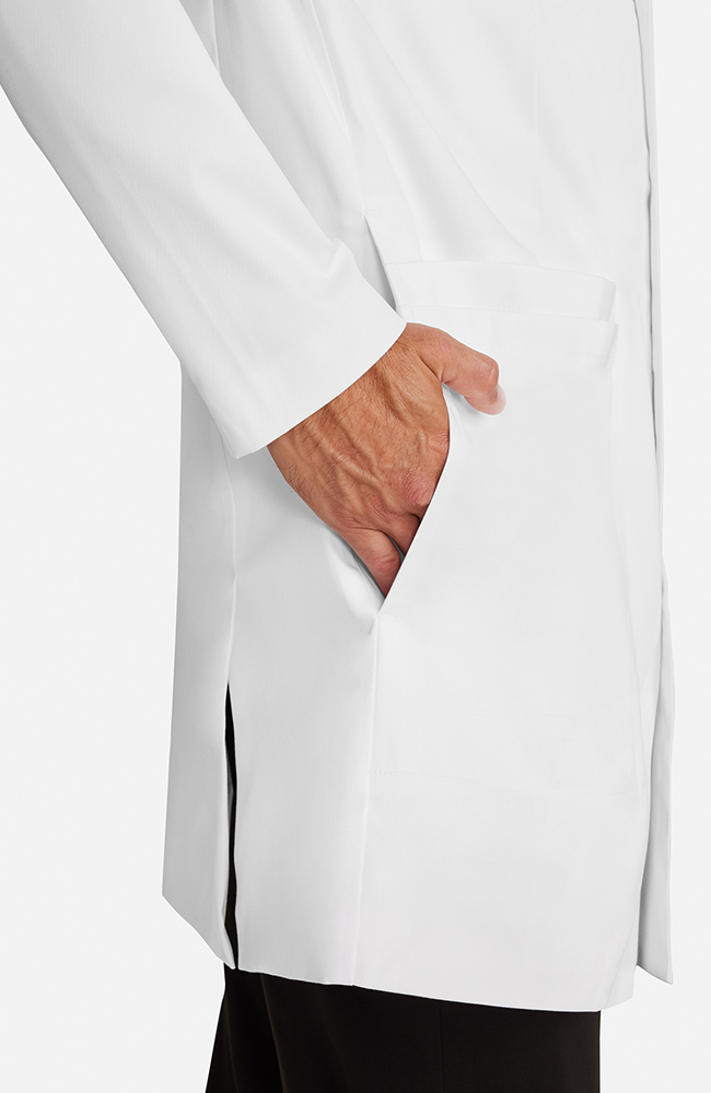 Men's Multi Pocket Mid Thigh Lab Coat 38.5", WHT White, large