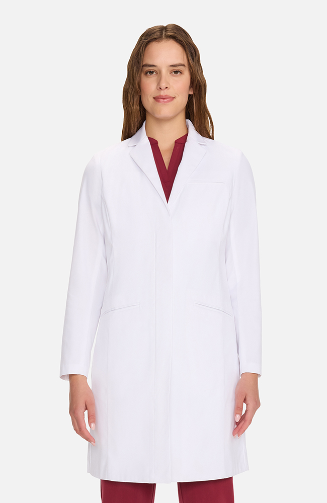 Medelita Women's Zip Front Over The Knee Lab Coat 36", WHT White, large